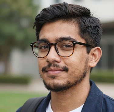 Um jovem de aparência mexicana, cerca de 28 anos, com barba rala e óculos