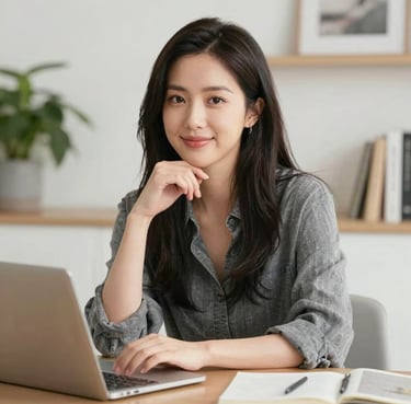 A happy woman wearing eco-friendly clothing in a sunny urban park.
