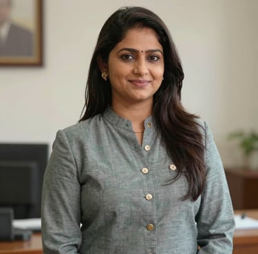 A confident professional smiling while working on a laptop in a stylish modern office.