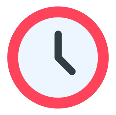 Minimalist round wall clock icon with a red border and black hands showing the time.