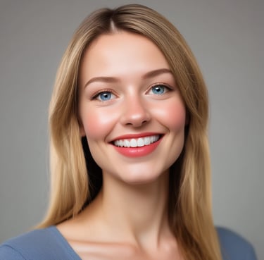 A smiling woman enjoying a perfectly grilled steak at a rustic wooden table inside Wood and Grill.