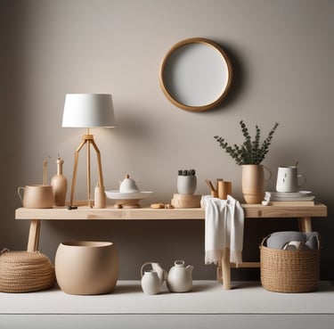 Close-up of sleek luxury packaging stacked neatly on a polished shelf under soft lighting