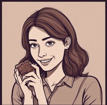 A happy customer enjoying a small chocolate tasting pack at home.