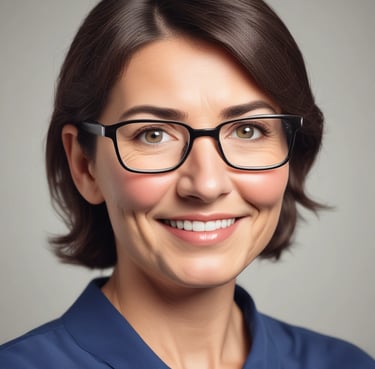 A serene clinic room with soft violet accents and natural light filtering through sheer curtains.