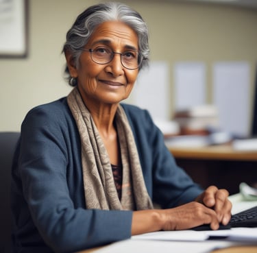 A serene clinic room with soft violet accents and natural light filtering through sheer curtains.