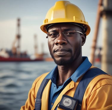 Portrait of a happy professional woman in safety gear at an oil rig site.