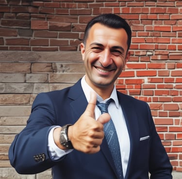 A satisfied customer giving a thumbs up.