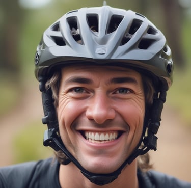 Smiling man holding a 'let's go bhb' gel packet with a bright office background.