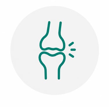 Green line icon of a human bone joint representing arthritis and joint pain relief.