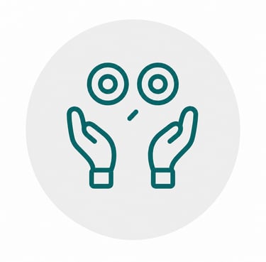 Teal line art icon of hands cupping eyes, representing vision care and optical health services.