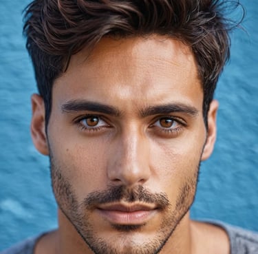 a man with a mustache and a mustache on his face