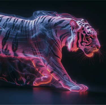 a tiger in a neon - lit photo of a tiger