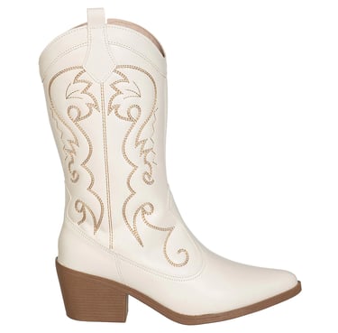Bota Texana Feminina Cano Alto Salto Médio Western Bordada