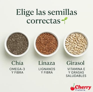 Chía, linaza y girasol en bowls