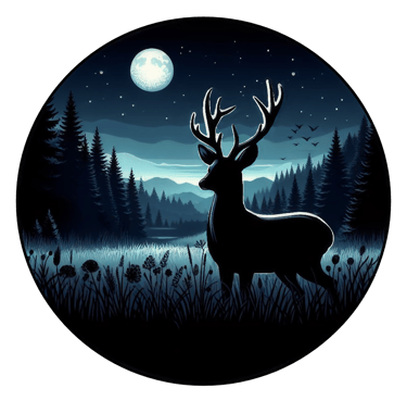a deer in the night with a full moon in the background