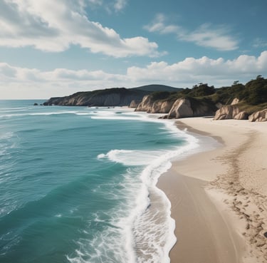 A neatly trimmed hedge with green leaves and clusters of small, bright red-orange flowers lines the edge of a grassy area. A single stone is partially embedded in the ground beside the hedge, and the grass appears freshly mowed with a few patches of dry leaves scattered around.