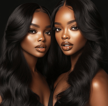 Two glamorous women with long, beautiful hair.
