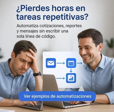 Emprendedor usando automatizaciones inteligentes en laptop para ahorrar tiempo.