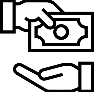 an icon showing money changing hands between two people