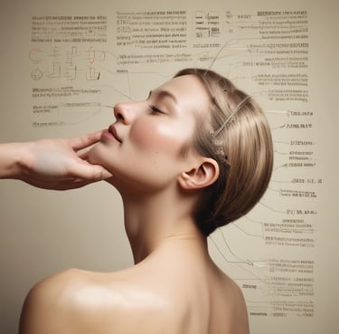 A person is lying face down with smooth black stones placed along their spine. Another person's hands are arranging the stones. Orchid flowers are present, adding a serene and natural touch to the scene. The setting suggests a spa or massage environment focused on relaxation.