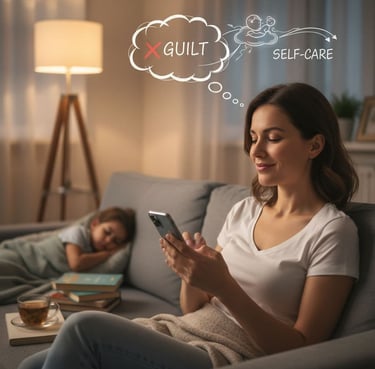 a woman sitting on a couch with a thought bubble bubble bubble