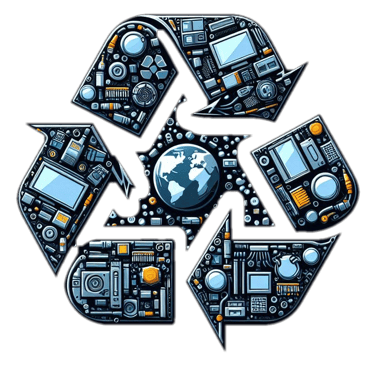 a recycling bin with electronic devices and electronics