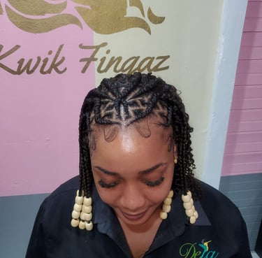 short cornrow design with boho braid design at the back