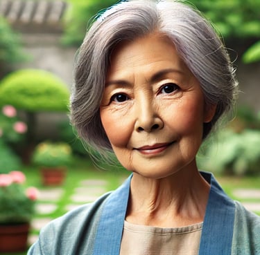 a woman with grey hair and a blue jacket