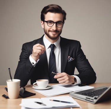 a man ssitting at a desk