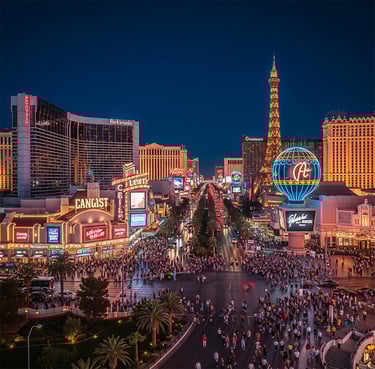 a city street scene with a view of the las vegas strip