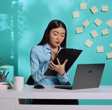 Dame arbeitet am Schreibtisch