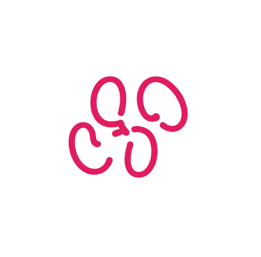 A group of four pink abstract line-drawn circles arranged on a black background.