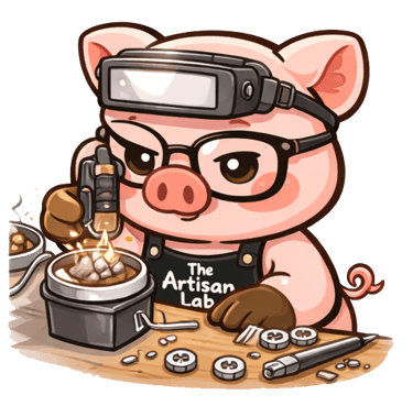 The Artisan Lab Designs mascot Milo is melting the silver with a torch