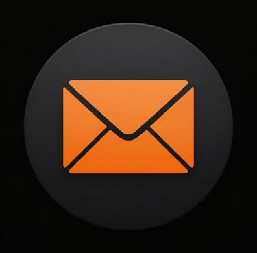 A lime orange email envelope icon inside a dark black circle for contact and messaging.