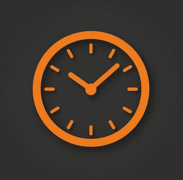 A orange clock icon on a dark circular background representing time management and scheduling.