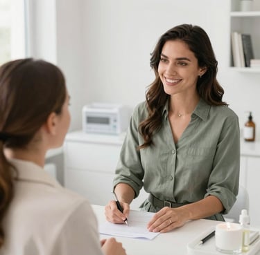 Smiling business owner reviewing marketing results on laptop in cozy office.