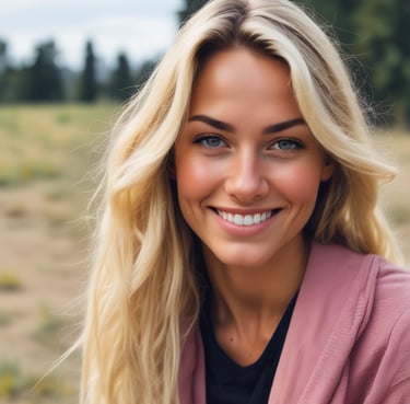 Smiling woman holding a bottle of eu+leve wellness spray in a bright, natural setting