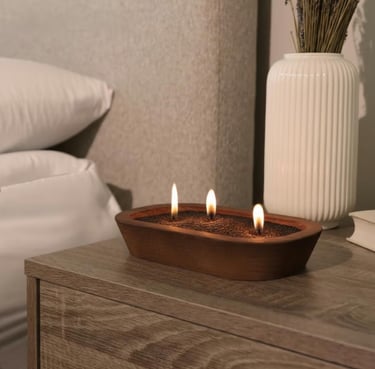 DIY sand candle with wick set up for relaxing evening lighting at home
