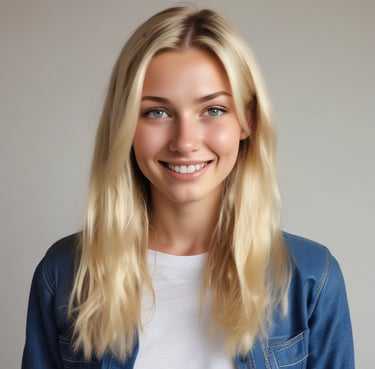 Smiling businesswoman giving a thumbs up in a modern office setting.