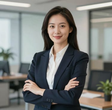 Professional portrait of a female executive in a clean, modern office setting, representing high-end client satisfaction, reflecting the professional brand mood.
