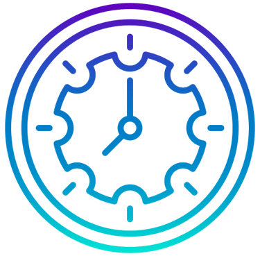 Icono de reloj con engranaje, simbolizando la planificación eficiente del tiempo durante el proceso 