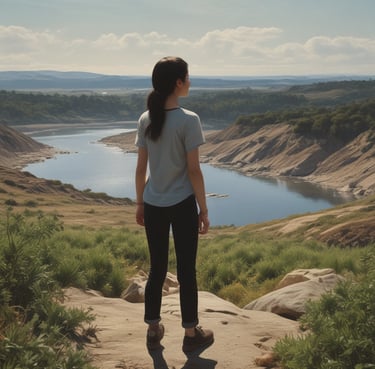 An elegant interior space featuring large, arched windows that allow natural light to stream in, casting defined shadows on the tiled floor. A decorative wooden sculpture is positioned near the windows, adding an artistic element to the scene. The architecture and design suggest a serene and contemplative atmosphere.