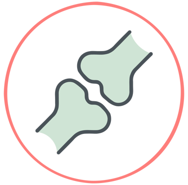 Icono de articulación sana en verde menta y coral, simbolizando la recuperación de rodilla y hombro