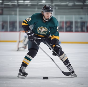 man taking aim for goal on hockey goalie