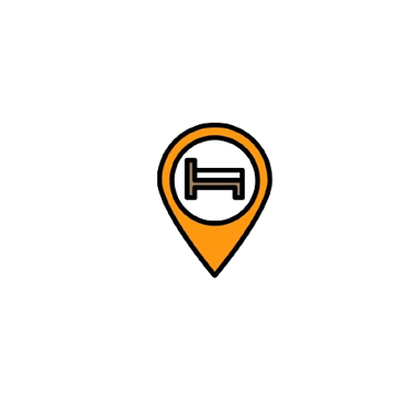 logotipo amarelo com uma cama dentro simbolizando hospedagem