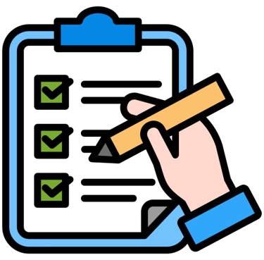 a person holding a pen and writing on a clipboard
