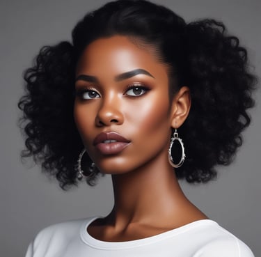 A close-up portrait of an individual with a creative makeup design. The face is adorned with sparkling pink and purple gems and the lips are covered with multicolored glitter. The lighting casts a soft, ethereal glow in shades of pink and purple, adding to the artistic and surreal look.