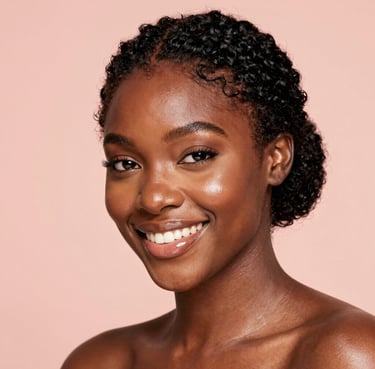 A smiling woman standing in a sunlit room, radiating confidence after her transformation.