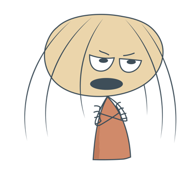 Grumpy blonde cartoon girl with long hair and arms crossed in an annoyed pose.