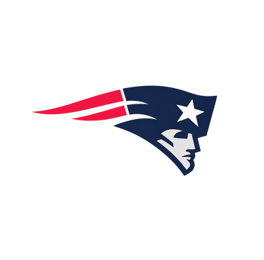 New England Patriots official Flying Elvis logo featuring a red, white, and blue patriot head on a black background.